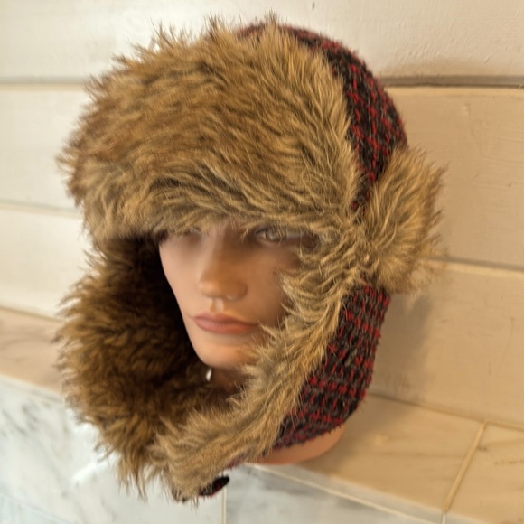 Accessories - Black Multi Plaid & Faux Fur Trapper Hat ONe Size Fits Most